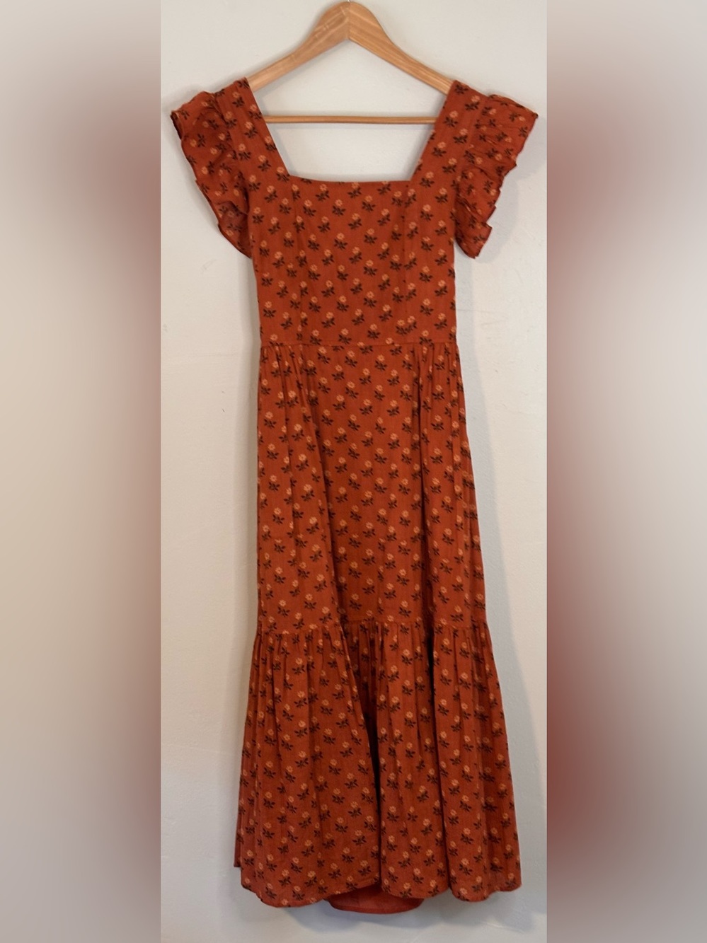 NWT Madewell Ruffle-Strap Tiered Midi Dress in Wild Calendula Block-Print Sz. XS - Picture 7 of 16
